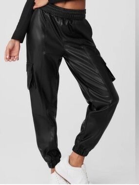 ALO Yoga Black Faux Leather Cargo Joggers